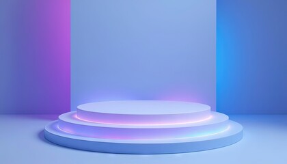 Poster - Minimalist podium or pedestal with soft pink and purple colors, ideal for product display or promotional background