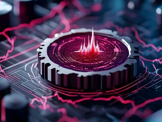 Poster - Intricate digital seismograph graphically interpreting and visualizing the complex movements and dynamics of tectonic plates showcasing vibrant color gradients pulsating energy signatures