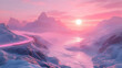 © Teko - Pink Sunset Mountain Landscape 3D Illustration