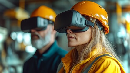 Poster - Construction professionals engage with virtual reality technology for enhanced project visualization