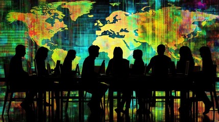 Poster - Diverse Group Collaborating in Front of a Colorful World Map