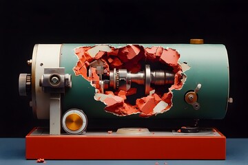 Poster - Meticulously illustrated technical schematic or cutaway diagram showcasing the inner workings and mechanisms of a seismograph device