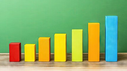 Poster - Colorful Building Blocks Show Growth Trend on Green Background