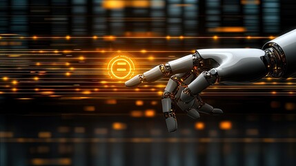 Poster - Futuristic Robot Hand Interacting with Digital Interface Elements