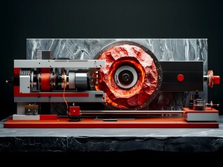 Poster - Highly sophisticated seismograph instrument precisely measuring and recording the intense tremors of a monumental earthquake at a state of the art scientific research facility