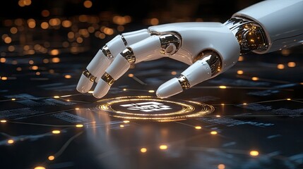 Poster - Futuristic Robotic Hand Interacting with Digital Interface and Data