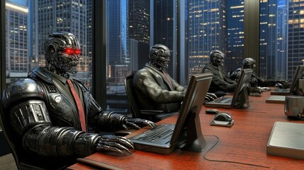 Poster - Futuristic Robots Working in a High-Tech Office Environment