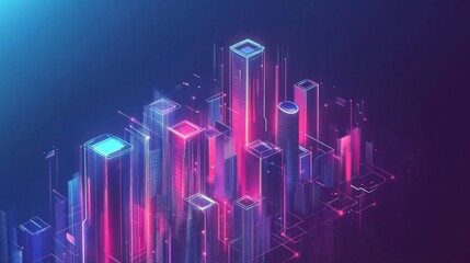 Poster - Futuristic Cityscape with Neon Lights and Abstract Buildings