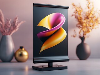 Poster - Sleek and Modern Roll up Banner Display with Sharp Edges Clean Geometry and Soft Illumination for Bright and Airy Studio Presentations and Exhibitions