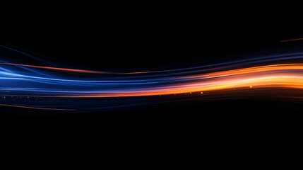 Poster - Vibrant abstract background with blue and orange gradient streaks on black with blurred glowing horizontal lines
