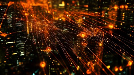 Poster - Abstract Cityscape with Digital Connections and Light Trails