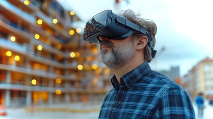 Poster - Construction professionals explore building designs using virtual reality technology in 4k setting