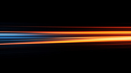 Poster - Abstract glowing streaks of blue and orange light on a black background with a motion blur effect