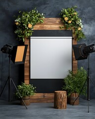 Poster - Minimalist studio setting featuring a blank roll up banner with clean lines negative space and a monochromatic color scheme