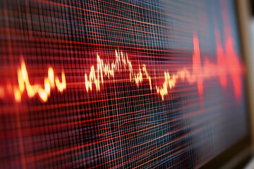 Poster - Red waveform data on a digital screen.