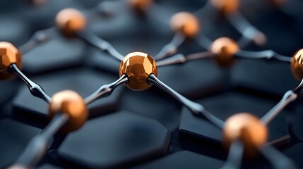 Poster - detailed 3d rendered of carbon atom bonds forming a hexagonal graphene grid pattern this abstract sc
