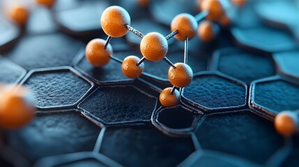 Poster - captivating 3d rendered graphene molecular grid design flat abstract hexagonal molecular structure p