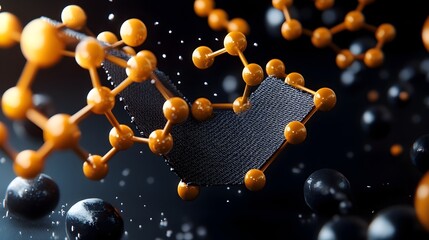 Poster - 3d rendered of a graphene sheet formed by carbon atoms at the molecular level showcasing the flat ge
