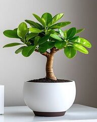 Poster - Crisp white backdrop thriving green potted plant simple yet stylish office decor product display showcase bright and airy ambiance high contrast studio lighting
