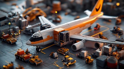 Poster - Futuristic cargo airfield with sprawling high tech terminal advanced cargo planes and autonomous tarmac vehicles integrated into a global logistics network