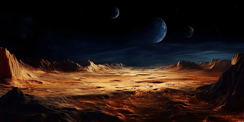 Wall Mural - landscape of an alien planet, view of another planet surface, science fiction background.