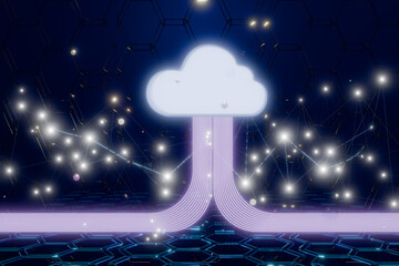 Poster - Digital cloud with glowing connections and stars, symbolizing technology and innovation. 3d rendering