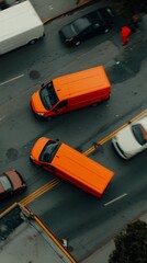 Poster - A fleet of delivery vans navigating the bustling streets of a metropolitan area their movements captured in a kinetic