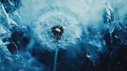 Wall Mural - Dandelion seed head in surreal blue smoke.