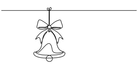 Poster - Hand Drawn Mid Century Modern Christmas Ornaments, Jingle bell continuous one line drawing, single line art element, minimalist sketch line vector illustration, christmas winter new year concept, Bell
