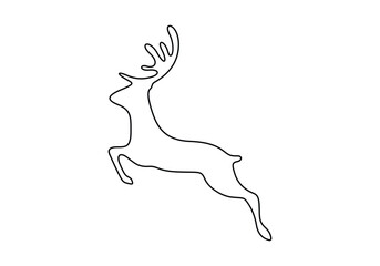 Wall Mural - Continuous one line drawing of Christmas deer drawn by hand picture silhouette. Doodle vector illustration