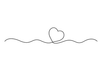 Poster - continuous one drawing of hearts and love signs. thin stroke and romantic symbols in simple linear s