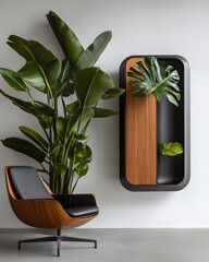 Poster - Spacious and Sophisticated Professional Office Space Featuring Minimalist Scandinavian Inspired Furnishings Lush Greenery and Natural Daylight for a Calm and Productive Work Environment
