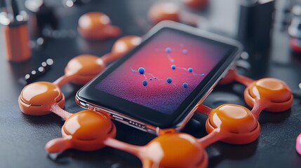 Poster - Cutting edge 3D rendered showcasing the innovative use of graphene in the design of flexible high tech smartphone screens and other advanced electronics