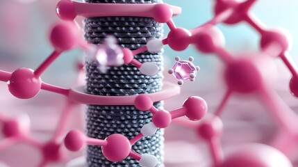 Poster - detailed 3d rendered of atomic level graphene nanostructure for nanotechnology research and innovati