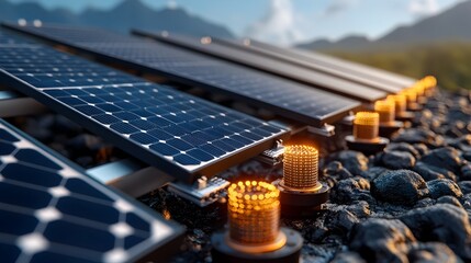 Poster - graphene based solar panels harnessing renewable energy through innovative flat design and 3d render