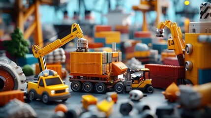 Poster - Bustling Coastal Harbor with Massive Container Ships Industrial Cranes and Forklifts Handling Cargo Logistics  Maritime Shipping and Transportation Hub of International Trade