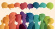 © melita - Communication across diverse cultures -  Multicultural dialogue represented by colored silhouette profile and speech bubbles of multiethnic individuals.Diversity equality inclusion concept