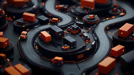 Poster - A breathtaking aerial view of a vast sprawling logistics complex its geometric patterns and intricate infrastructure rendered in a stylized