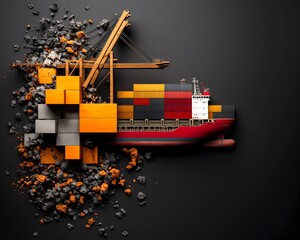 Poster - Thriving Maritime Trade Hub A Digital Collage Depicting a Port Facility with Cranes Container Ships and Layered Textures Symbolizing Supply Chain Logistics and Global Commerce