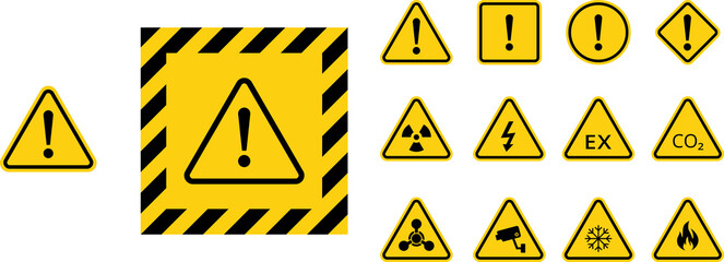 Wall Mural - yellow warning dangerous attention icon, danger symbol, filled flat sign, solid pictogram, isolated 