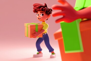 Poster - Happy boy with gift box spreading joy.