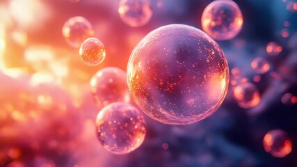 Poster - Abstract glowing spheres floating in a colorful space, evoking a futuristic and ethereal atmosphere