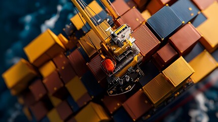 Poster - Global Maritime Trade Massive cargo ship containers stacked high alongside towering harbor cranes and gantries at a bustling coastal shipping terminal