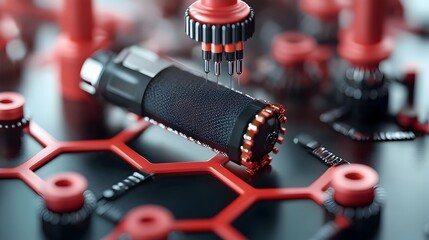 Poster - A 3D rendered of a futuristic supercapacitor energy storage device made from advanced graphene material