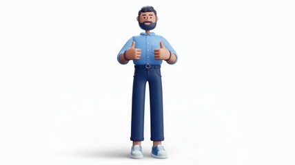 Poster - A 3D cartoon man with a beard showing thumbs up  expressing approval or agreement.