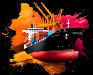 Poster - Bustling Supply Chain at a Modern Coastal Port Facility with Cranes and Container Ships Showcasing Global Maritime Trade and Economic Growth