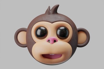 Wall Mural - Adorable 3D rendered monkey face with big eyes and a playful expression.