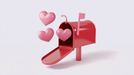 Poster - Three pink hearts flying into a red mailbox; a sweet Valentine's Day concept.