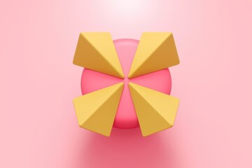 Aufkleber - Abstract 3D render of pink circle with four yellow triangular shapes arranged symmetrically.