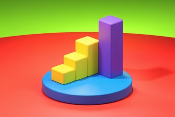 Aufkleber - Colorful 3D bar graph showing upward growth trend  success  and progress.